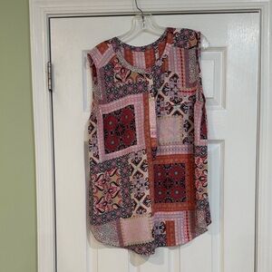 NYDJ, Sleeveless Patchwork Top - Pink and Red